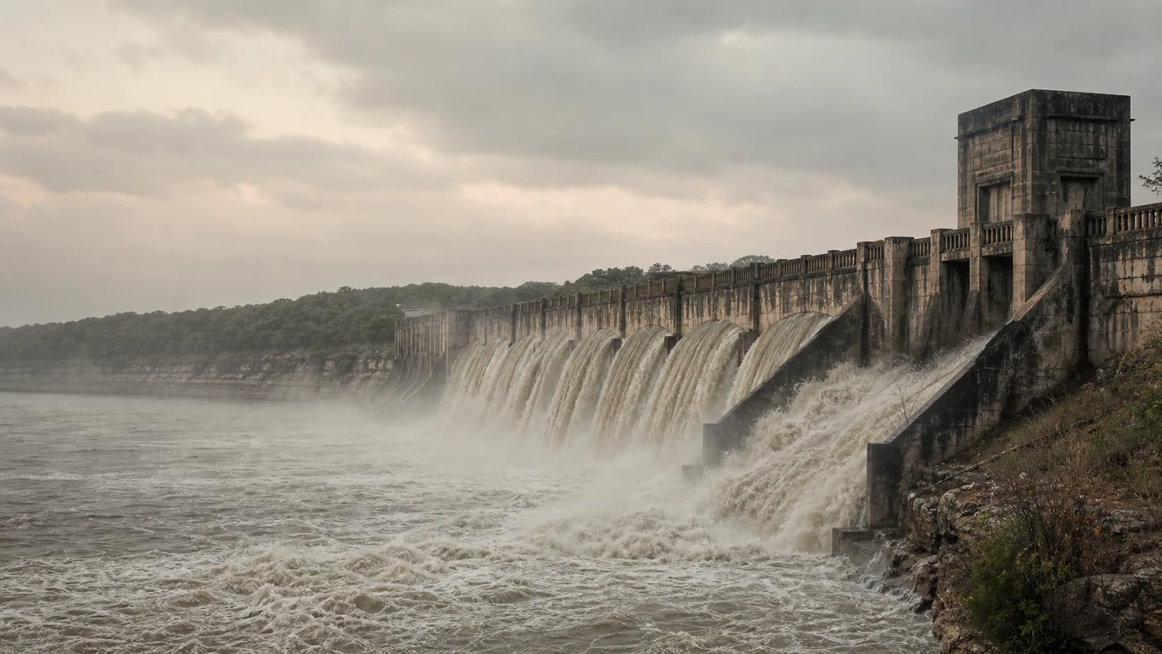Williamson Dam overflow in cinematic light