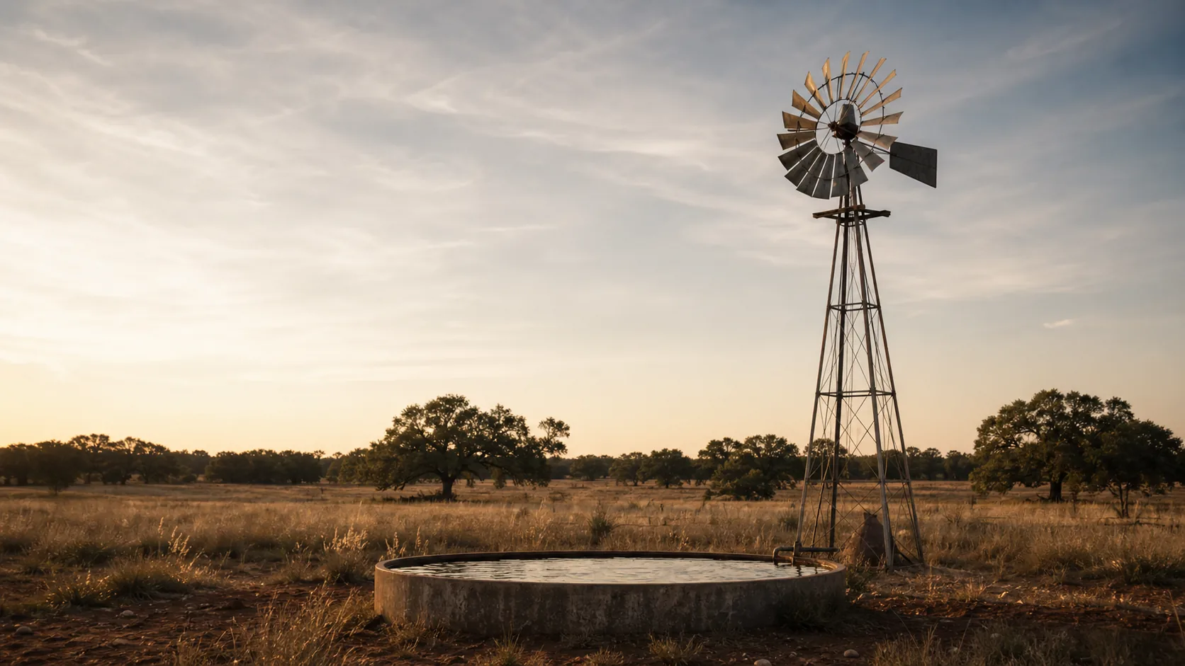 Working windmill above a cattle tank, Eastland County
