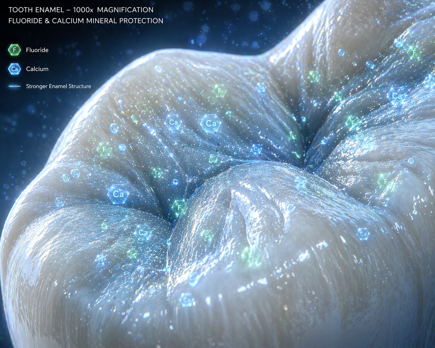 Educational rendering of tooth enamel at high magnification