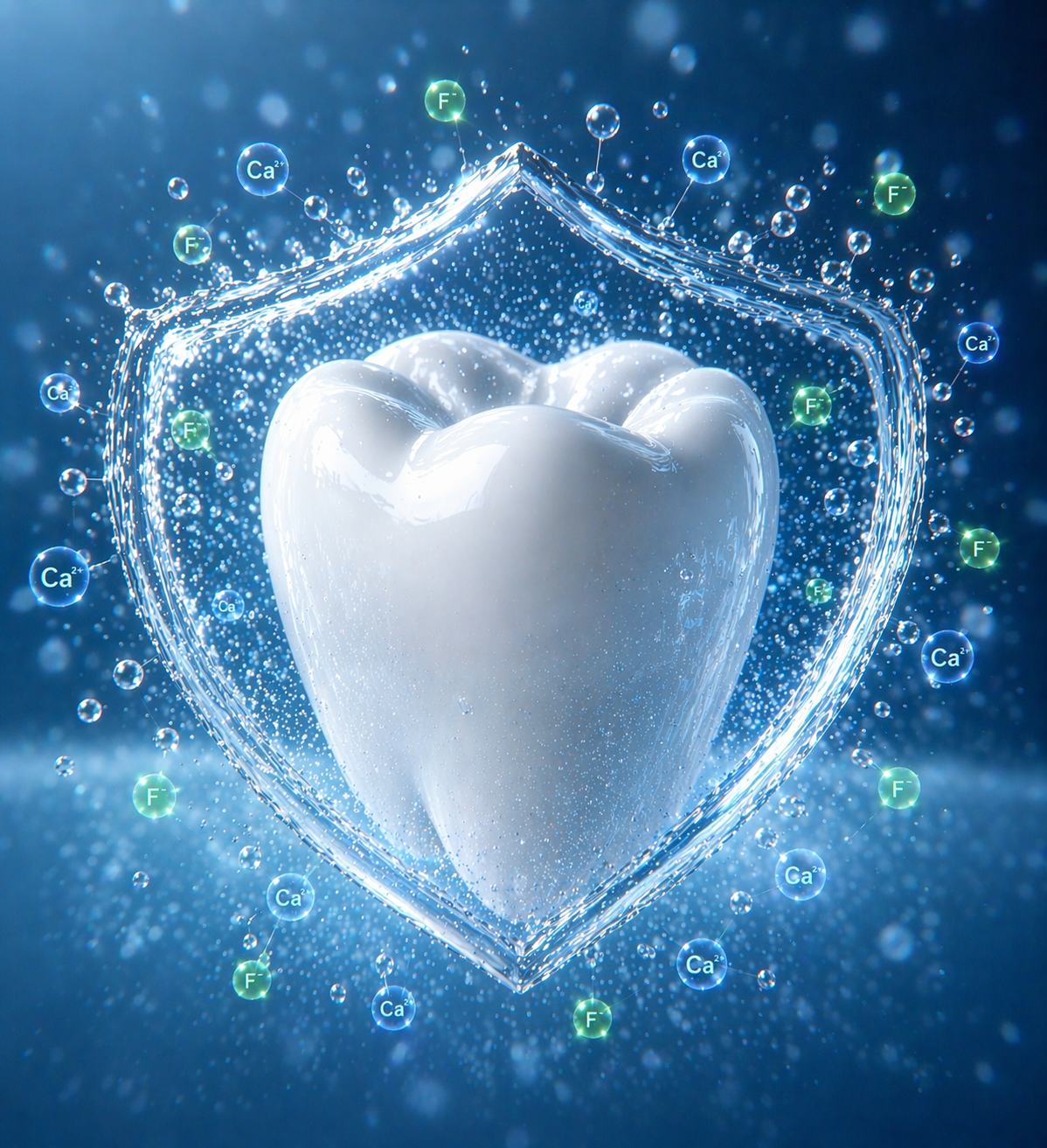 Educational rendering of a tooth surrounded by a protective water shield